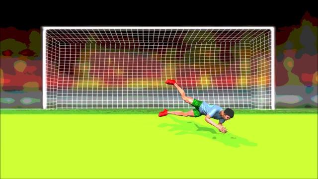 Вратарь ловит мяч в прыжке влево 3Д анимация
