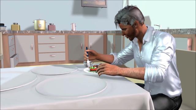 Мужчина ест на кухне  3Д Анимация