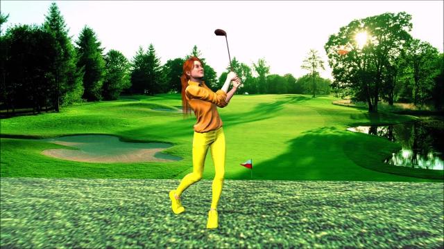 Удар в гольфе с отслеживанием мяча взглядом 3Д анимация