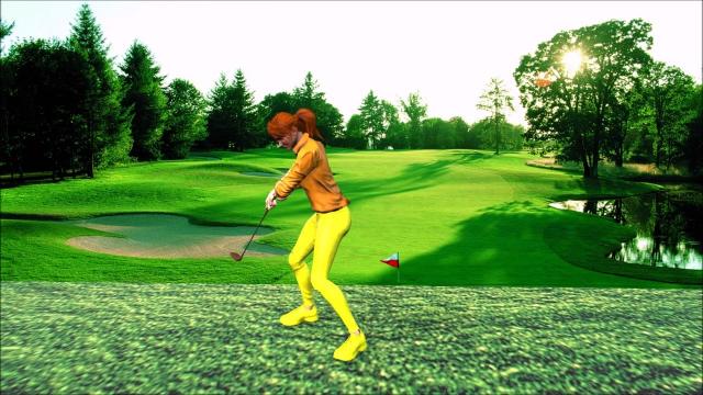 Примеривается для удара и удар клюшкой в гольфе 3Д анимация