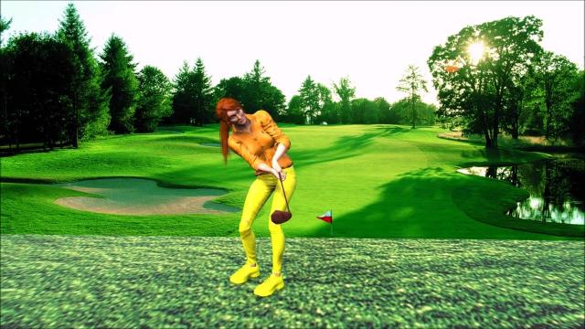 Примеривается клюшкой для гольфа 3Д анимация