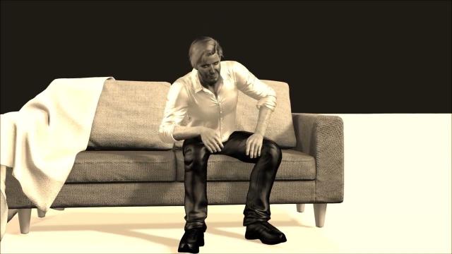 Разговор сидящего мужчины с руками на коленях  3Д Анимация