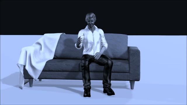Сидящий мужчина что то объясняет 3Д Анимация