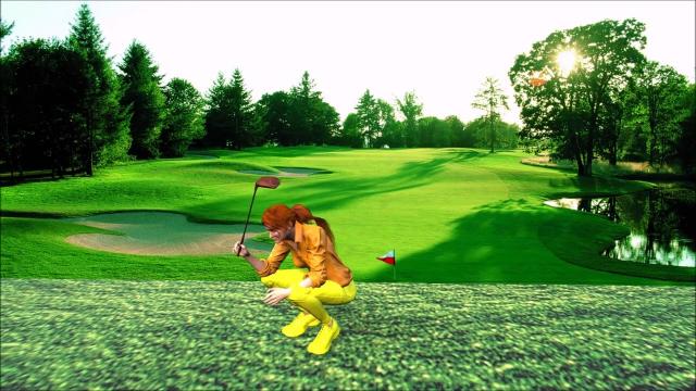 Приседает с клюшкой гольфа  3Д анимация