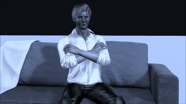 Поза сидящего мужчины со скрещёнными руками  3Д Анимация
