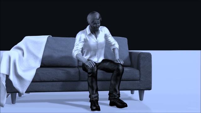 Мужчина сидит положив руки на колени  3Д Анимация
